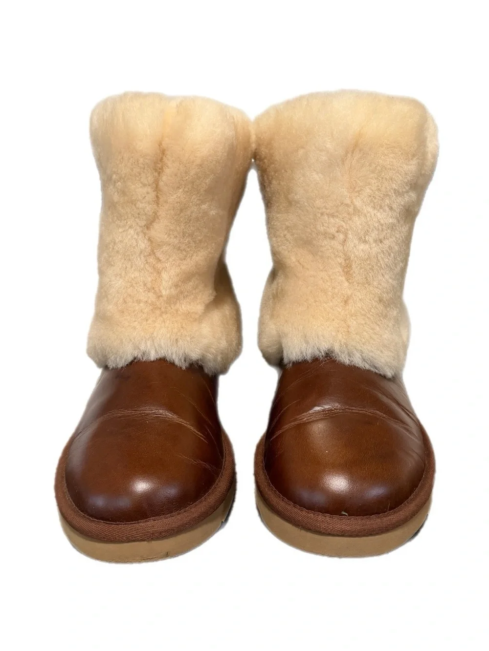 UGG Australia Patten Shearling Cuff Boots Chestnut Leather Size 7